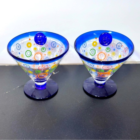 Hand Blown Margarita Glass Kosta Boda Royal Carribean Swirl Glass Set of 2 - Picture 1 of 8